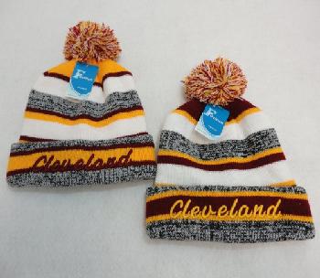 Knitted Hat with PomPom [Embroidered CLEVELAND -W/G] Stripes
